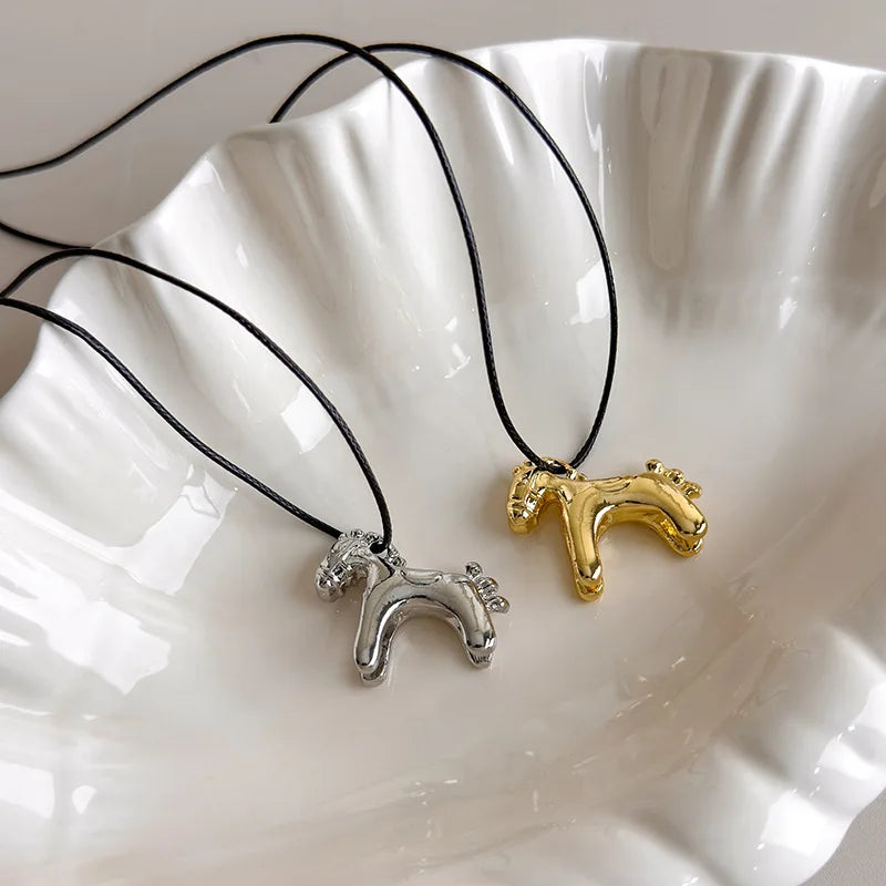 LATS Fashion Colorful Horse Pendant Long Necklace for Women Adjustable Sweater Chain Necklaces Jewelry Gifts Accessories