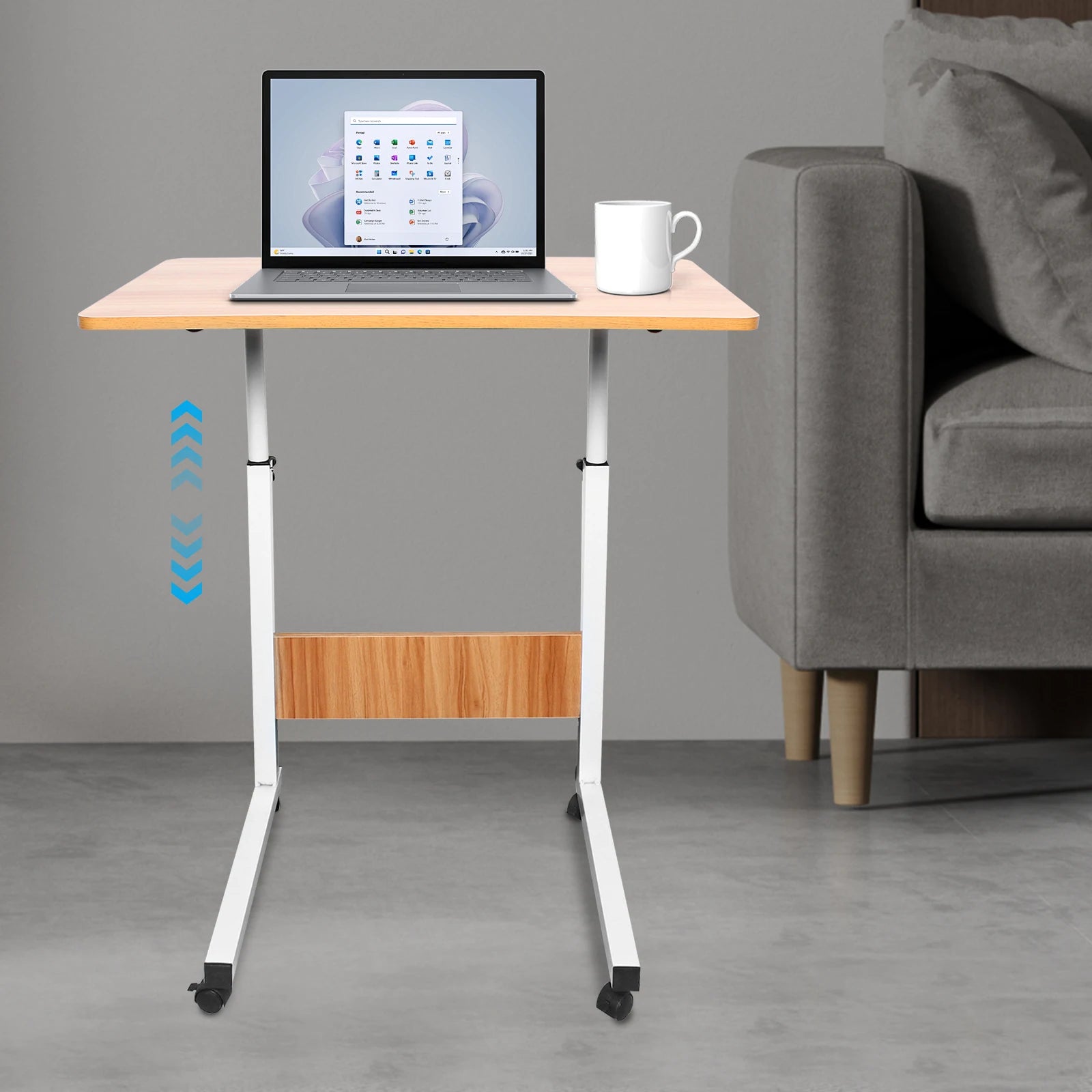 Mobile Laptop Desk 60*40cm Mdf Adjustable Bedside Desk Height Rolling Computer Table with Lockable Wheel for Home Bedroom Dormitory