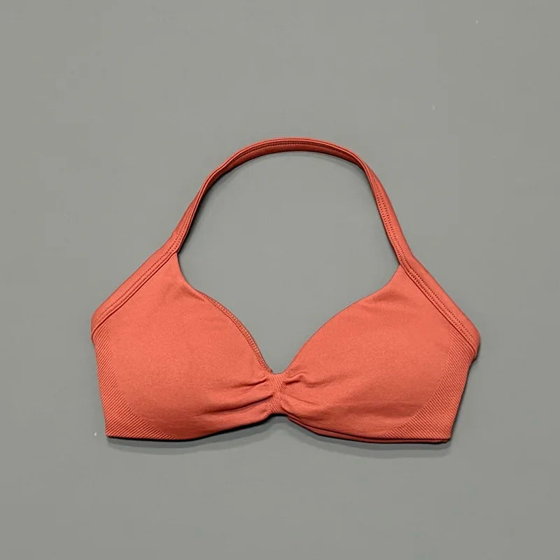 Sports Strappy Bra Yoga Underwear Women Gym Top Running Exercise Backless Bra High Support Active Wear Fitness Workout Halter