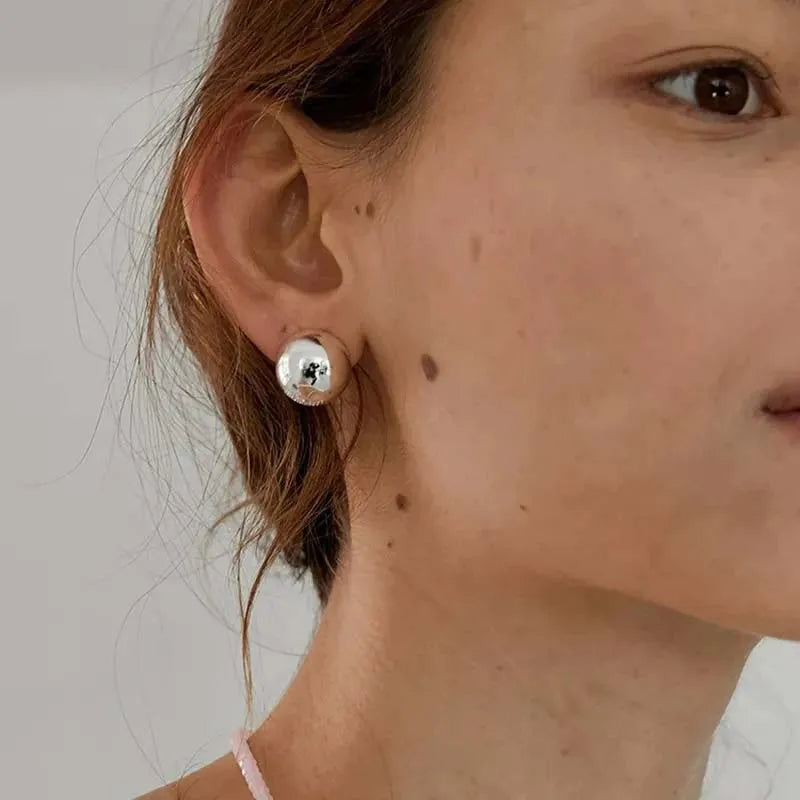 Punk Metal Big Ball Round Stud Earrings for Women Girls 2024 New Simple Fashion Semicircle Geometric Earrings Jewelry Gifts