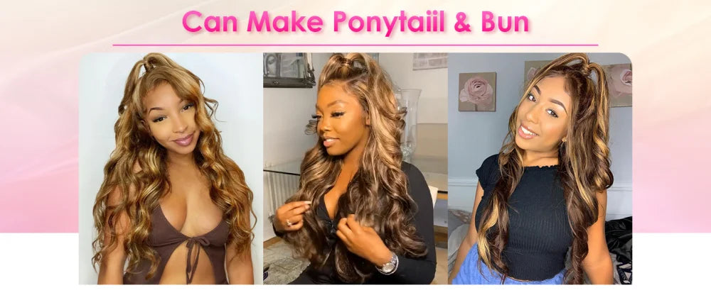 13x4 HD Highlight Body Wave Lace Front Wigs Human Hair For Women Glueless Pre Plucked 4/27 Colored 200% Density With Baby Hair