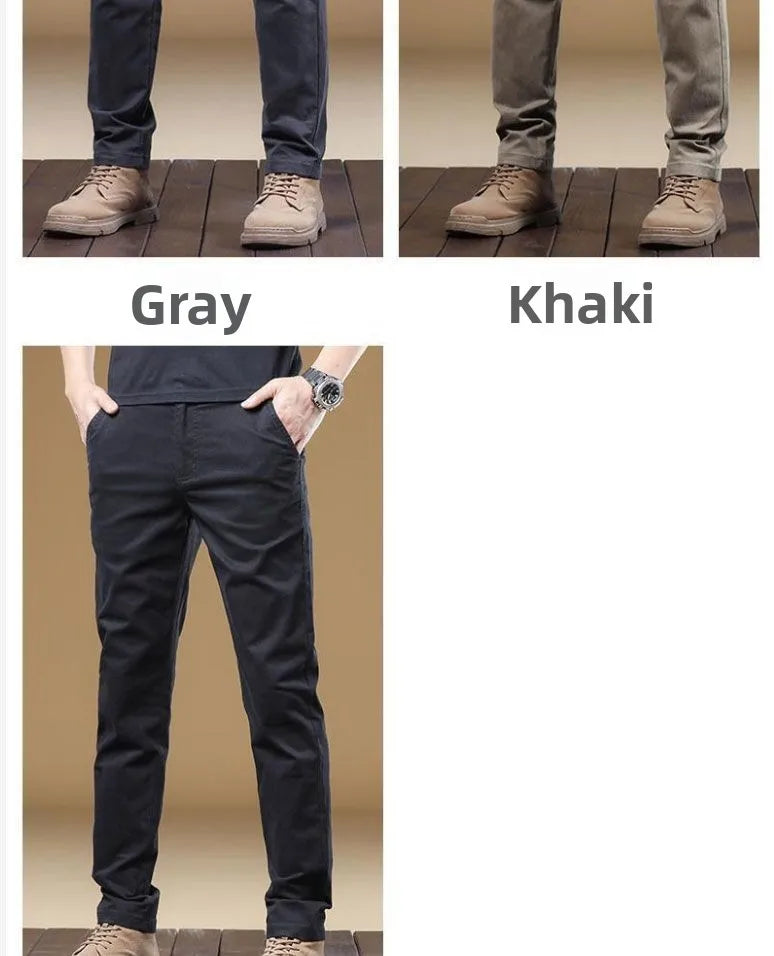 2026 Summer Thin Cotton Men's Casual Pants Trendy Versatile Elastic Light Business Trousers Work Formal Slim Straight Pants