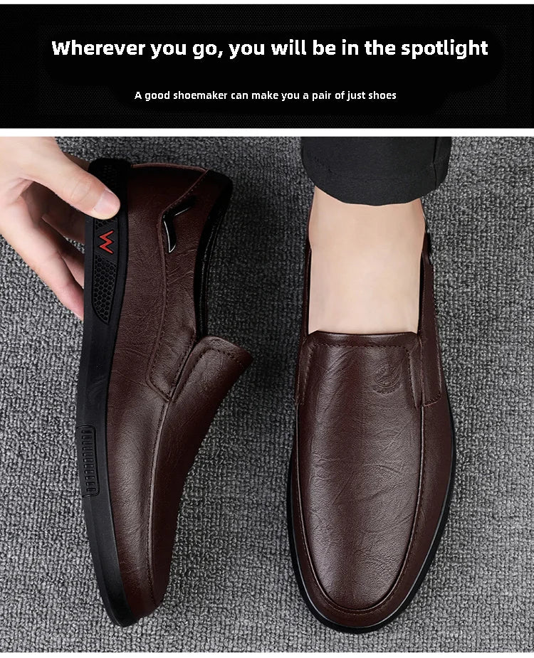 CLOHOO Men's Business Casual Shoes Handmade Layered Cowhide Rubber Bottom Leather Footwear for Office And Leisure
