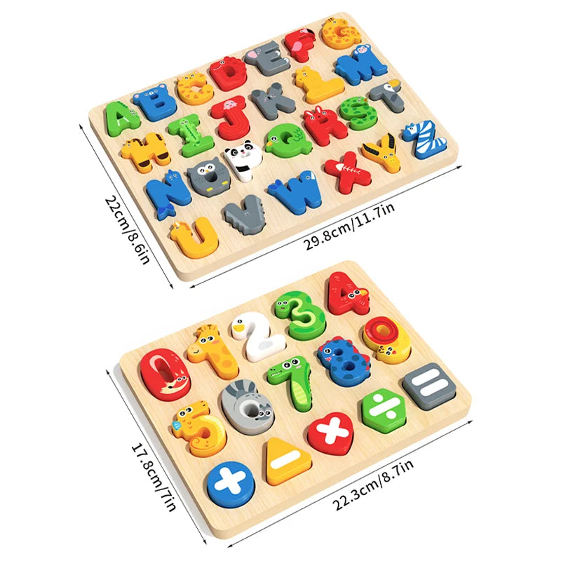 Colorful Alphabet Number Wooden Puzzles Kids Intelligent Matching Game Preschool Children Early Educational Toys