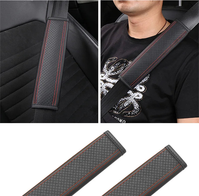 1PCS Car Seat Belt Protective Cover Anti-neck Strangling Skin-feel Leather Fine Hole Car Seat Belt Shoulder Guard Cover