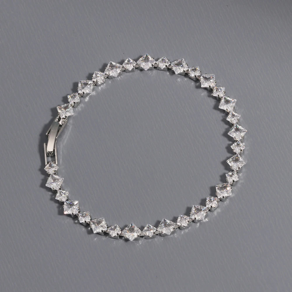 Sparkling Cubic Zircon Tennis Bracelets for Women Luxury Dainty Stackable Silver Color Chain Crystal CZ Banquet Wedding Jewelry