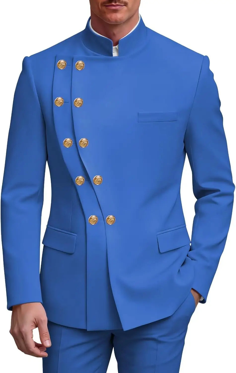 2 Piece Slim Fit Mens Suit Chinese  Suits Stand Collar Tuxedo for Men Wedding Prom Blazer Pant Set
