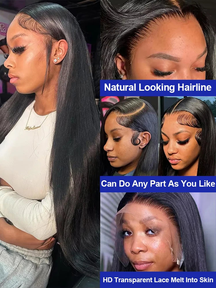 Smooth Silky Long Straight Glueless Full Lace Front Human Hair Wigs For Women Cambodian Raw Virgin 13x4 13x6 Hd Bone Straight Transparent Lace Front Wig Human Hair 40 42 Inch 300 Density Silky Straight HD Lace Frontal Wig Pre