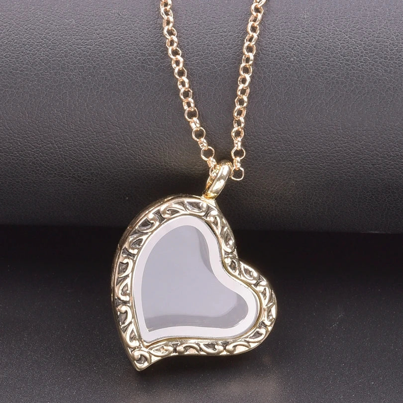 1Pc Trendy Sweet Love Glass Reliquary Photo Locket Pendant Necklaces Goth Heart Cremation Ashes Urn Relicario Collares Jewelry