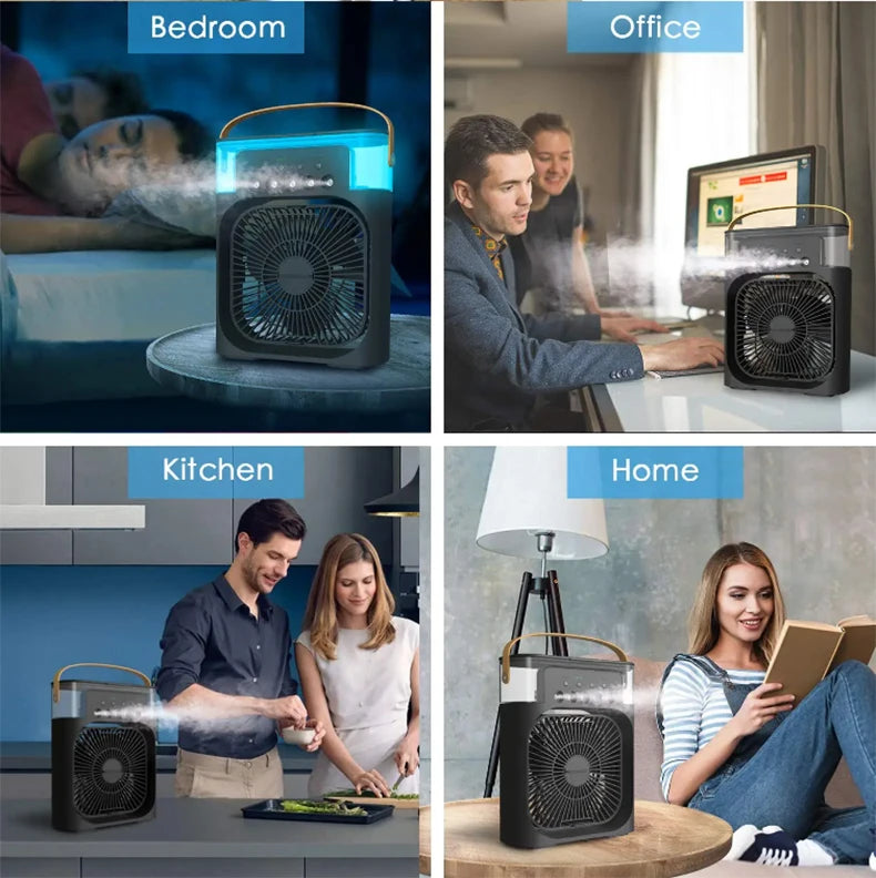 Modern Home Small Air Cooler 3 Speed Fan Air Conditioner Portable Humidifier Fan Portable LED Night Lights for Office