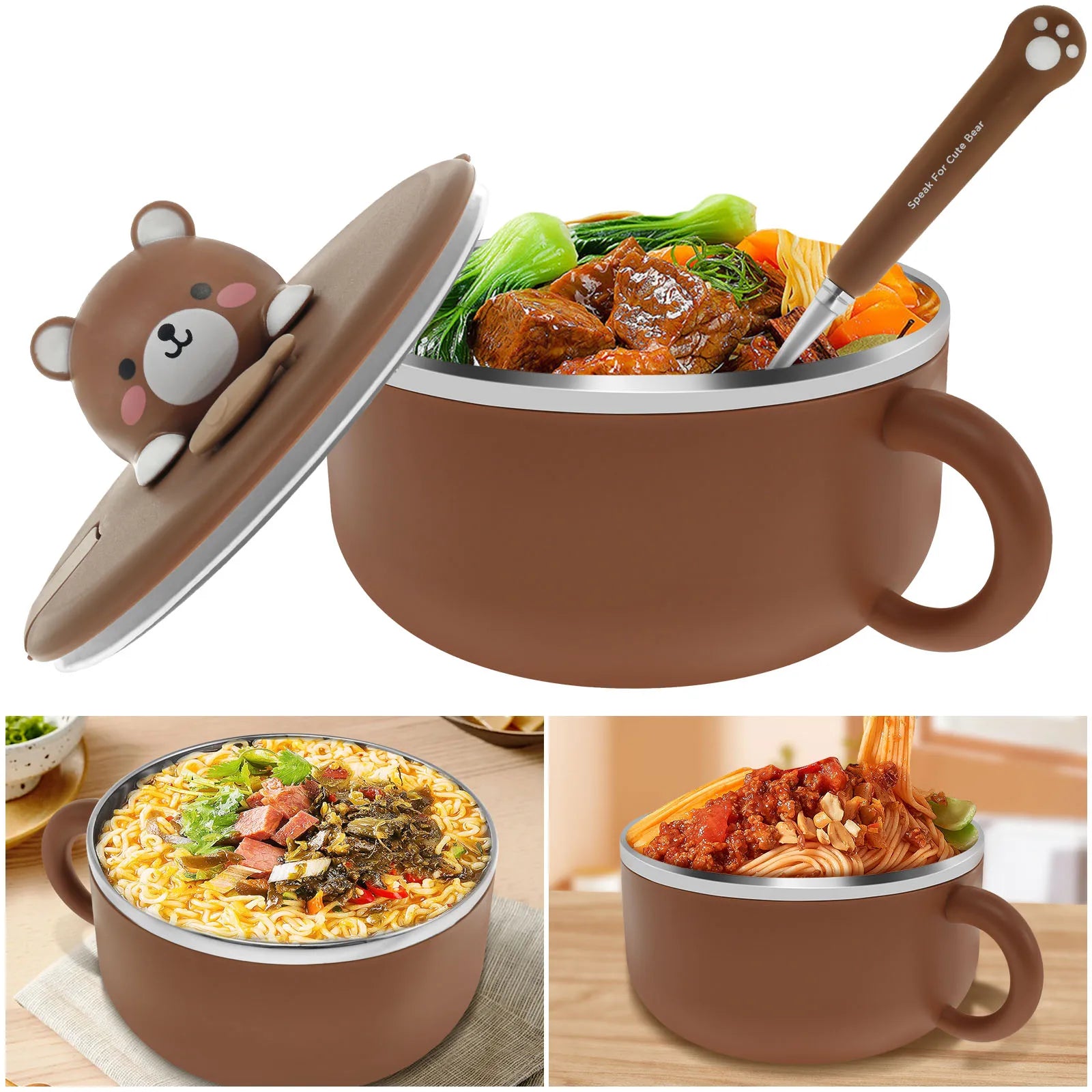 1200ml Ramen Bowl Insulated Bowls Stainless Steel Ramen Bowls With Lid Fruit Salad Rice Soup Bowl Students Large Lunch Box