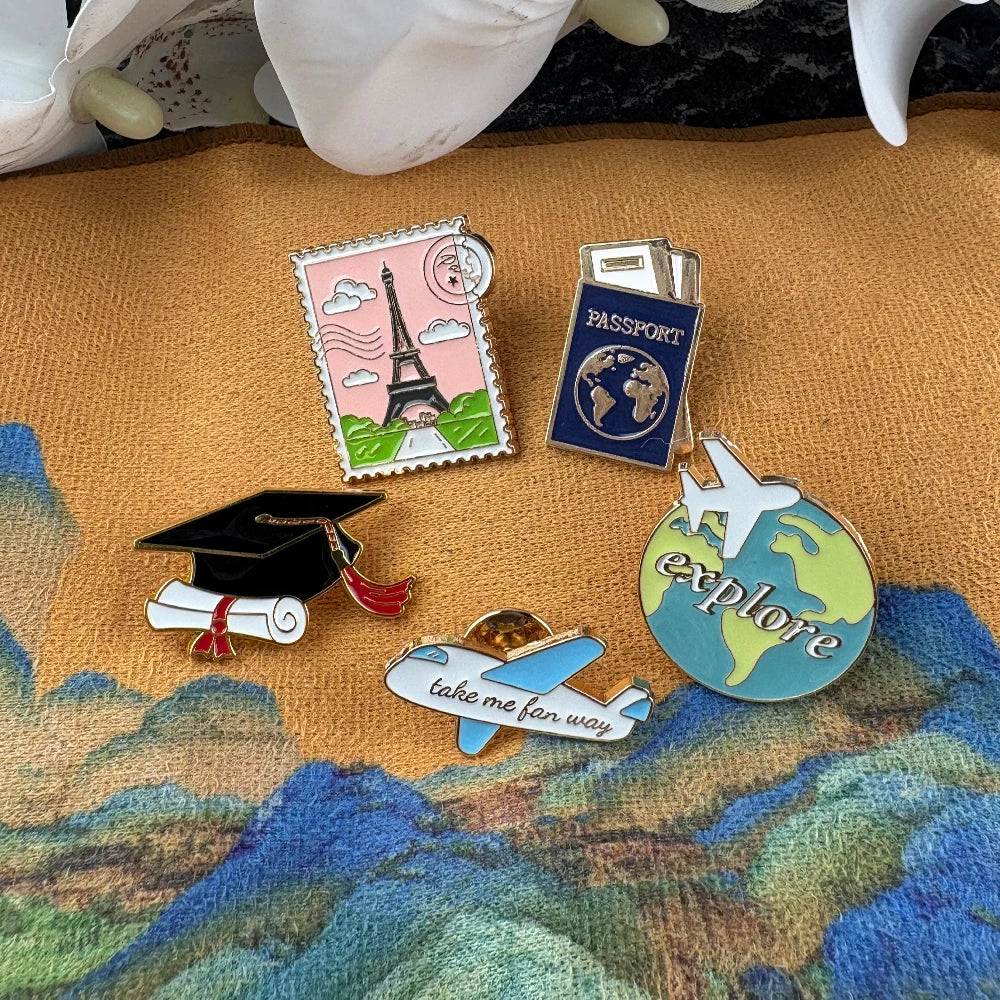 Cartoon Plane Earth Adventure Travel Life Enamel Pin Brooch Cartoon Women Men Denim Jackets Lapel Backpack Badges Accessories