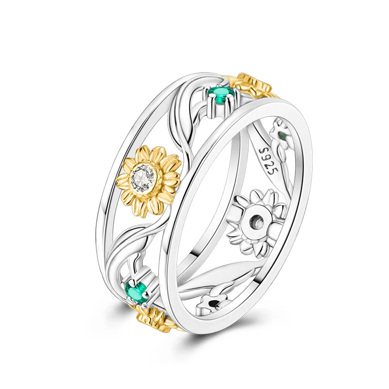 Rings For Women 925 Silver Size 6-9 Ocean Flower Sun Butterfly Heart Hollow Ring Fit For Engagement Weddings Fine Jewelry Gifts