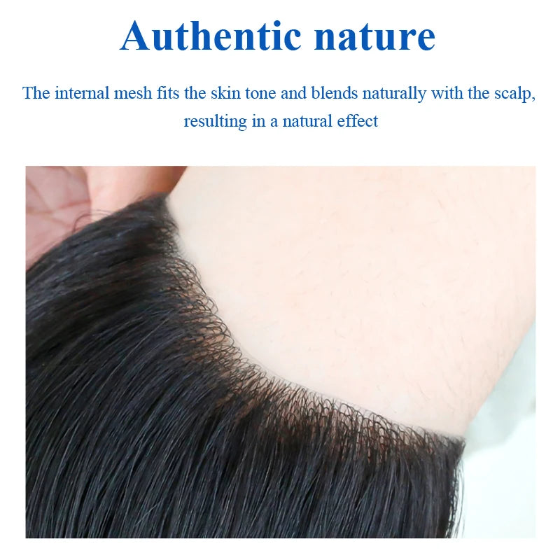 100% Human Hair Men PU V Loop Front Toupee Carefully Prune Natural Hairline Wigs Remy Hair Replacement Straight Hairpiece