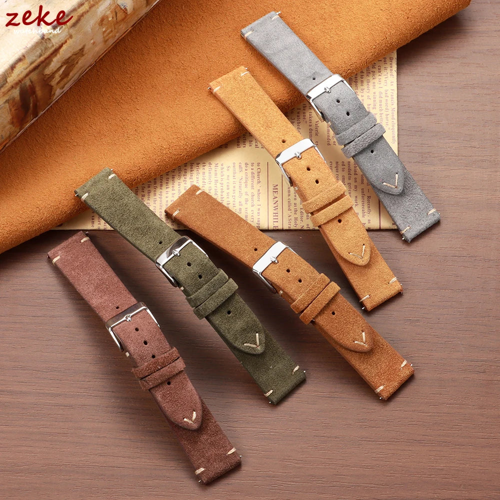 Wristband Soft Suede Leather Straps 14/16/18/20/22mm Vintage Red Watchband Quick Release Calfskin Bracelet Men Women Accessories