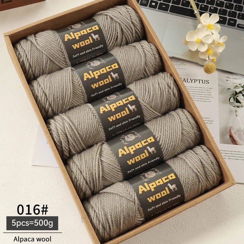 500g Alpaca Wool 245 Chunky Knitting Yarn Multi-Color Autumn and Winter Fashionable Gift for Men and Women DIY Knitting Material Kit for Warm Sweaters, Coats, Scarves, Hats, Gloves, Leg Warmers, Knee Pads Yarn Balls 5Pcs/Pack