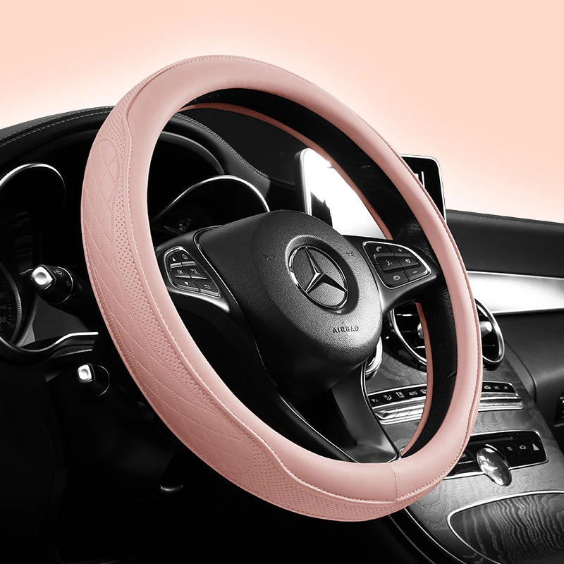 Napa Leather Perforated Patchwork Car Steering Wheel Cover, Non-slip, Breathable, Fits 14.5–15 Inch Steering Wheel Cover
