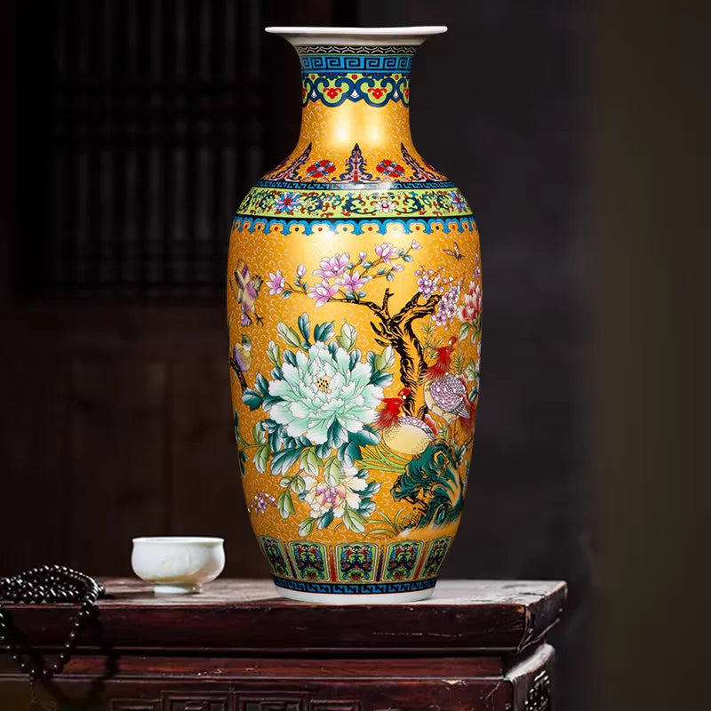 Jingdezhen-Enamel Colored Vases, Ceramic Decorative Vase, Antique Crafts, Office Furniture, Ornaments Articles, Jingdezhen