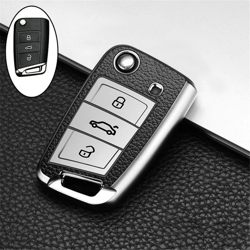 For Volkswagen VW Polo Golf7 MK7 Tiguan for Skoda Octavia Kodiaq Karoq for Seat Ateca Car Key Case Cover Bag Keychain Protector