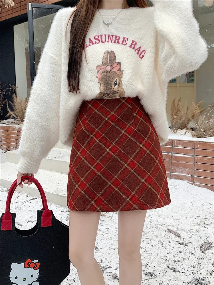 ITOOLIN Womem Vintage Plaid Tweed A-line Skirt Casual High Waist Mini Skirt Women Preppy Style Bodycon Skirts Spring Summer 2026