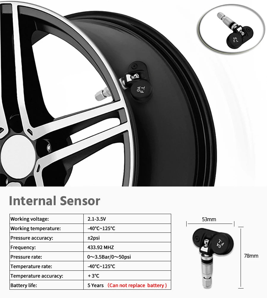 E-ACE K01 TPMS solar sensor intelligence  Wireless Tire Pressure Monitoring System  Auto Security Alarm Device With 4 sensors