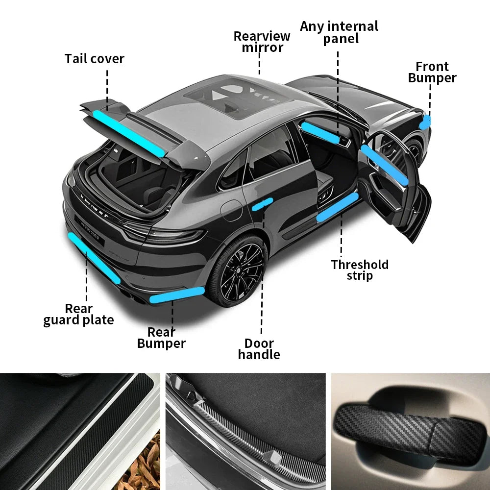 3D Carbon Fiber Car Sticker Paste Protector Glossy Black Vinyl Wrap Film Car Wrap Sheet Film Waterproof Protection Accessories