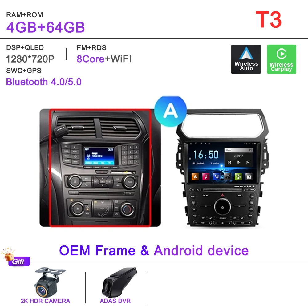 Auto Radio Android 16 For Ford Explorer 5 2011 -2019 Car Multimedia Player Navigation Stereo GPS No 2Din DVD Head Unit  Dash Cam