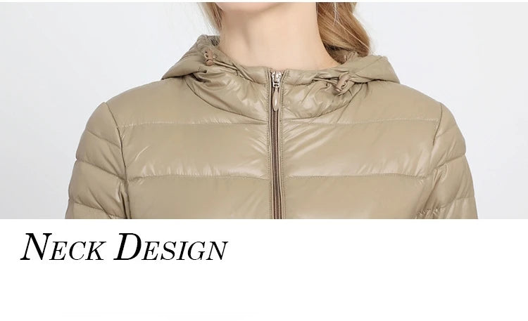 Women Long Warm Light Down Jacket Ladies Fashion Hooded with Portable Storage Bag Puffer Coats Women's Overcoats Hip-Length Coat