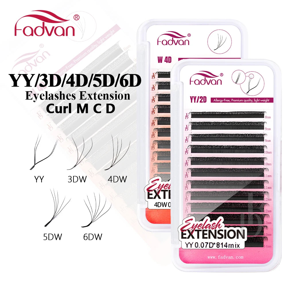 FADVAN YY/3D/4D/5D/6D W Shape Lashes M/C/D Curl Premade Volume Fans Faux Mink Eyelashes Brazilian Volume Natural Soft YY Lashes