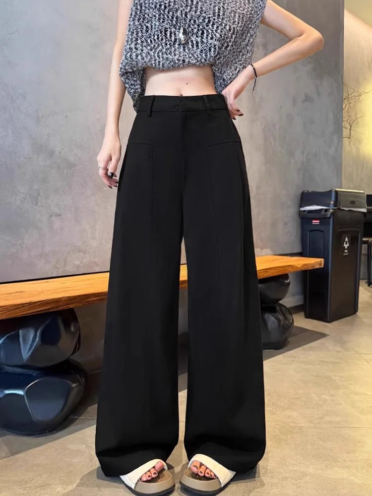 Summer White Pants For Women Cotton Formal High Waist Wide Leg Trousers Ladies Elegant Summer Women's Pants Straight Leg Office