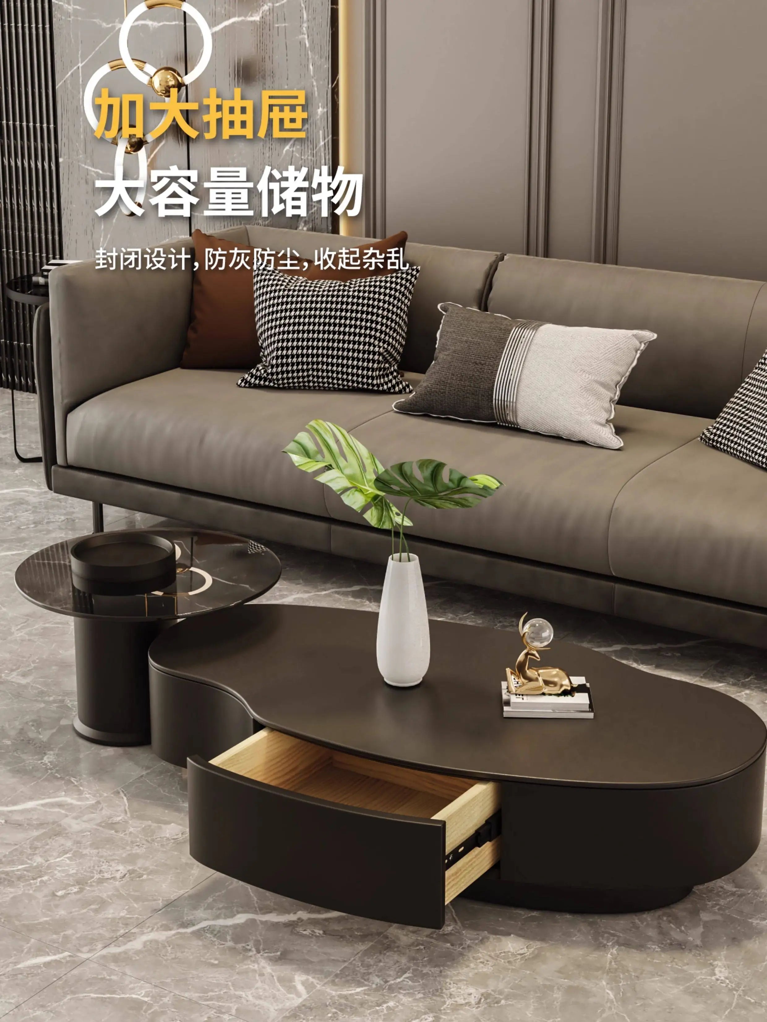 Special-shaped Coffee Tables Modern Luxury Service Sedentary Black Side Tables Storage Lounge Center Mid Century House Furniture