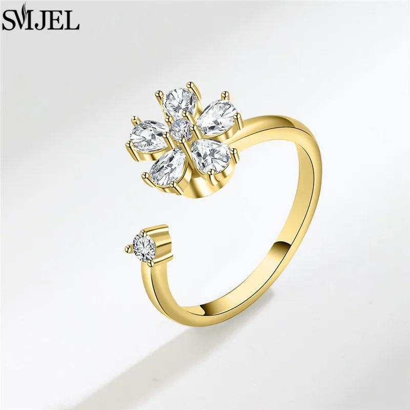 Ethnic Fashion Daisy Flower Anxiety Ring Adjustable Women Girls Worry Stress Relief Jewelry Spinning Fidget Rings Party Gifts