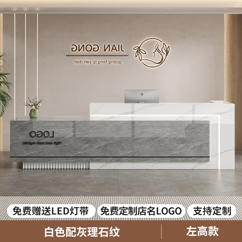 Customized Premium Desk Table Glamour Luxury Simple Elegant Reception Desk Modern Design Recepcion Mostrador Office Furniture