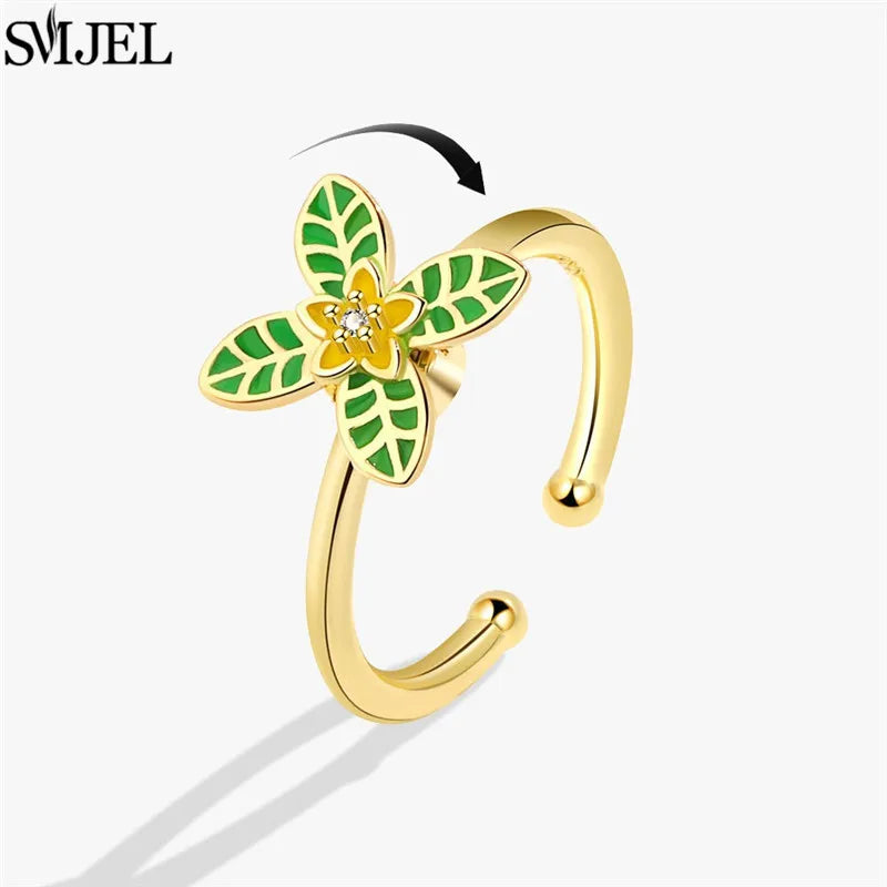 Ethnic Fashion Daisy Flower Anxiety Ring Adjustable Women Girls Worry Stress Relief Jewelry Spinning Fidget Rings Party Gifts