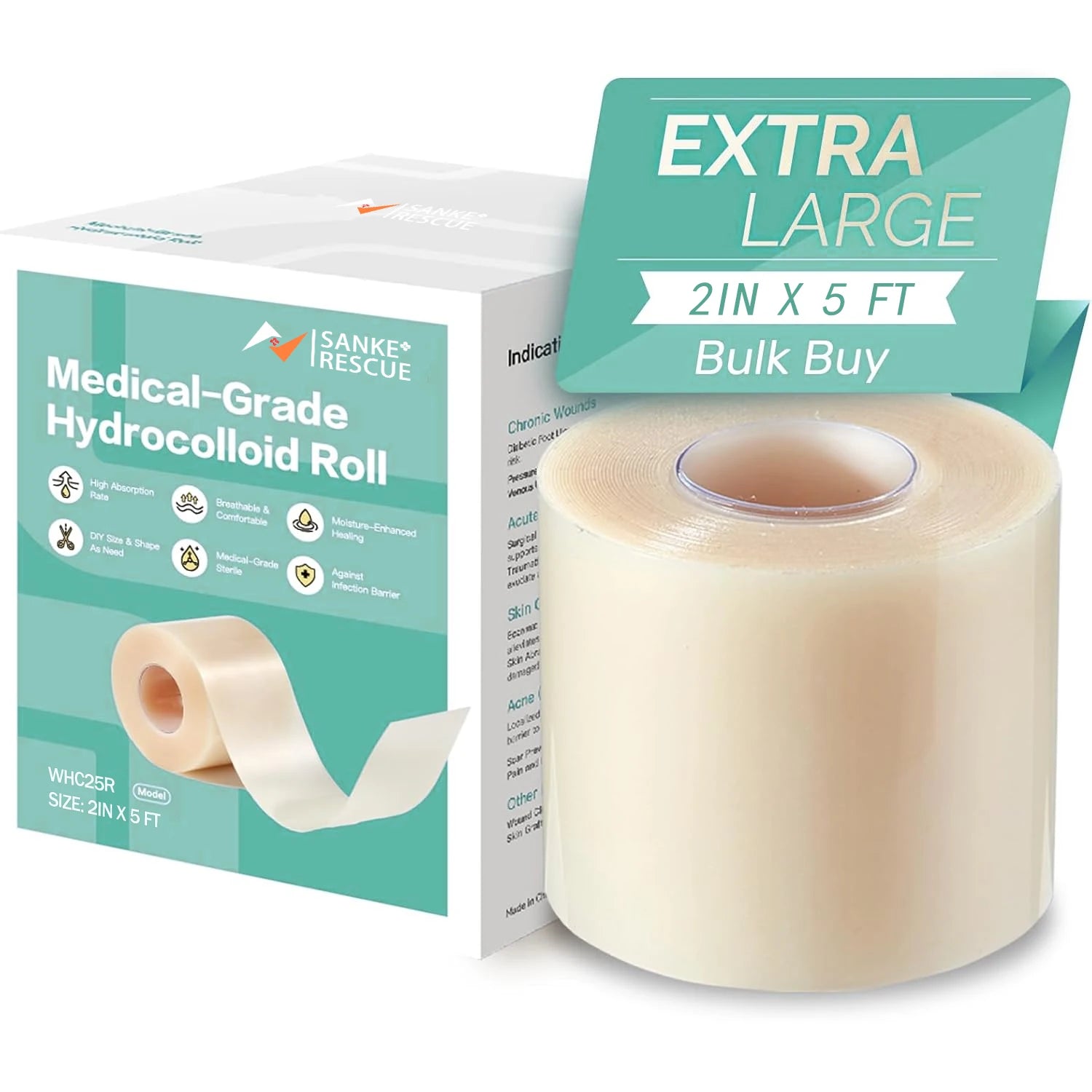 Hydrocolloid Wound Care Roll, Cut-to-Size Patch, Self-Adhesive Waterproof Super Absorbent Dressing, First Aid Essential.