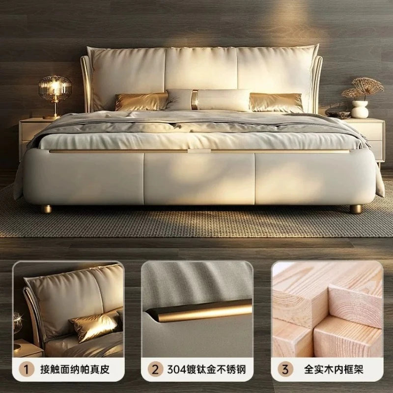 Bedroom Furniture Italian Simple Double Bed Frames Full Size Queen Soft Backrest Wedding Bed Muebles De Dormitorio Furniture