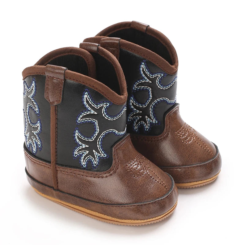 Western Cowboy Princess Baby Boots 0-18M Infant Pre-Walker Shoes Soft Sole Embroidered Footwear for Newborn Girls