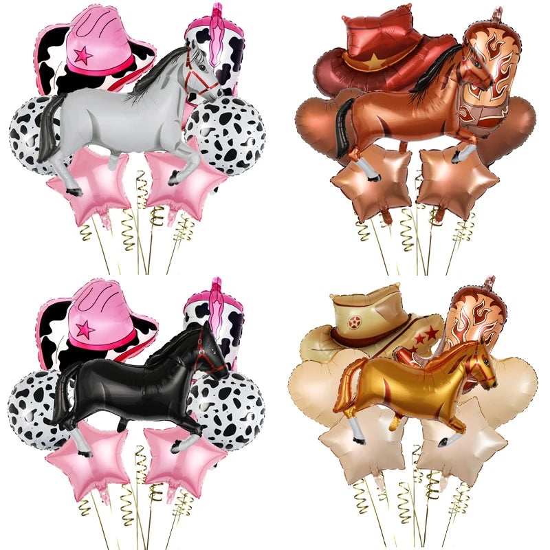 7Pcs/Set Western Cowboy Party Aluminum Film Balloon Set Cowboy Hat Boots Western Birthday Theme Balloon
