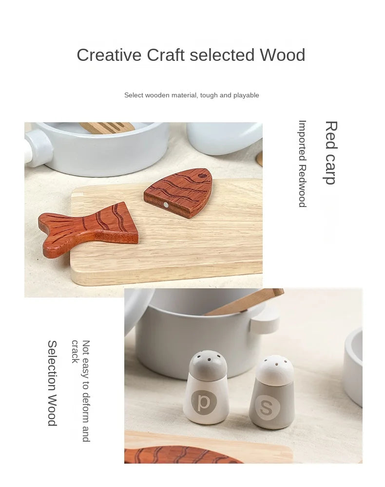 Children's Simulation Kitchen Toys, Early Education Educational Toys, Wooden Simulation Pots and Pans, Food, Role-Play Chef