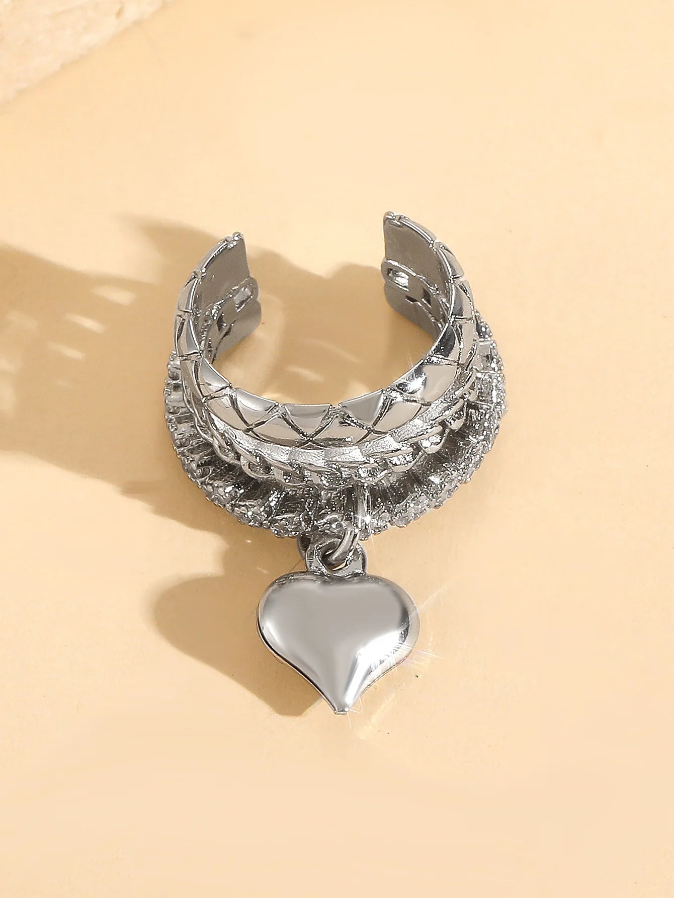 LATS Vintage Romantic Heart Pendant Clip Earrings for women no Piercing Multi-Layer Chain Ear Cuff Water Drop Teardrop Jewelry