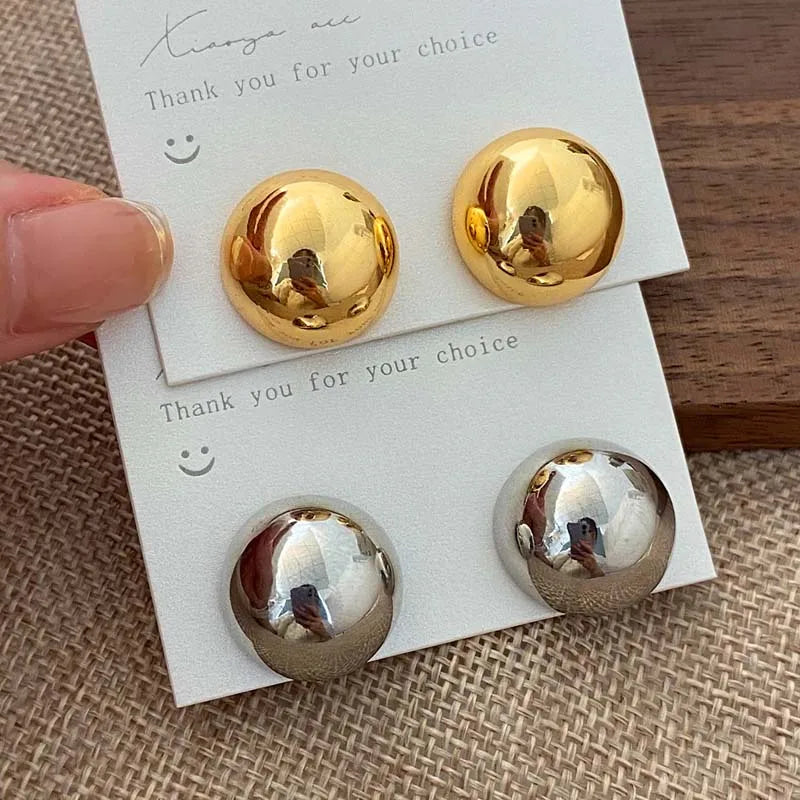 Punk Metal Big Ball Round Stud Earrings for Women Girls 2024 New Simple Fashion Semicircle Geometric Earrings Jewelry Gifts