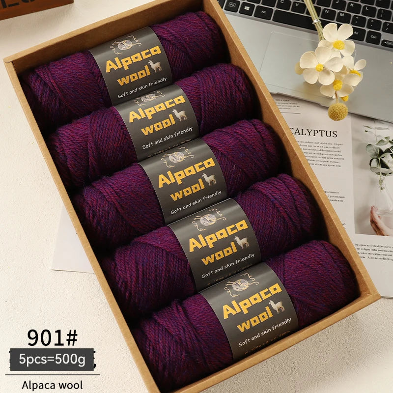 500g Alpaca Wool 245 Chunky Knitting Yarn Multi-Color Autumn and Winter Fashionable Gift for Men and Women DIY Knitting Material Kit for Warm Sweaters, Coats, Scarves, Hats, Gloves, Leg Warmers, Knee Pads Yarn Balls 5Pcs/Pack