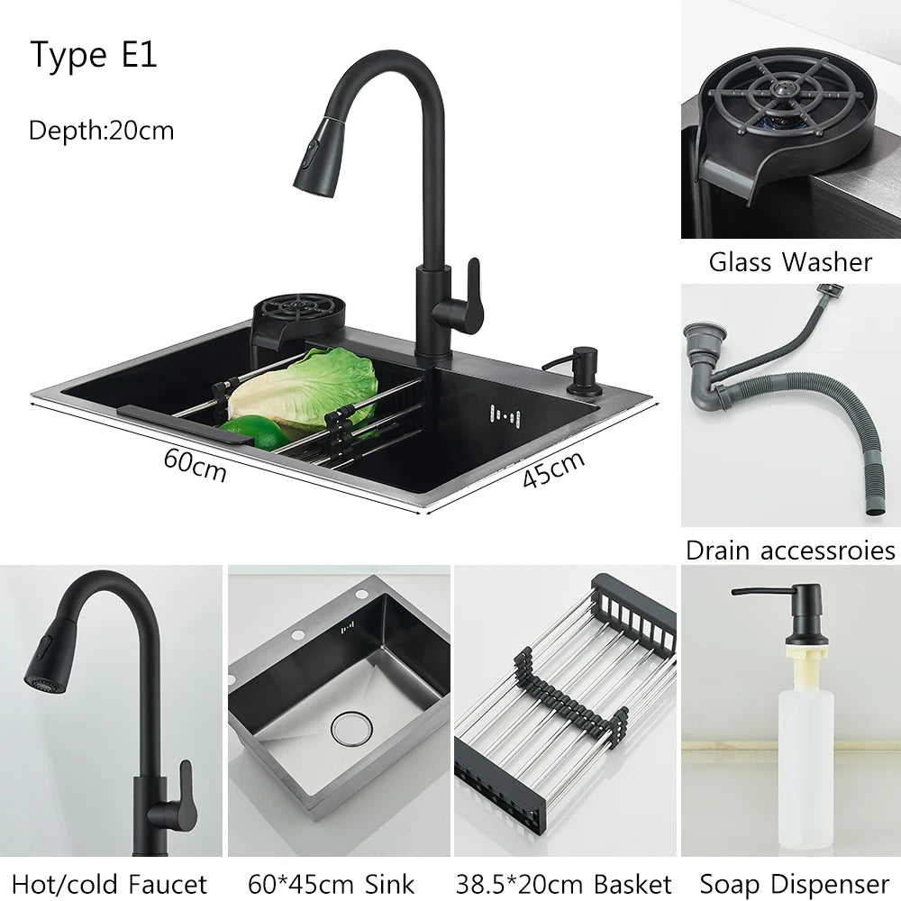 Stainless Steel Kitchen Sinks Recessed Sinks Kitchen Taps Sinks with Drains Kitchen Faucet Sink Sets