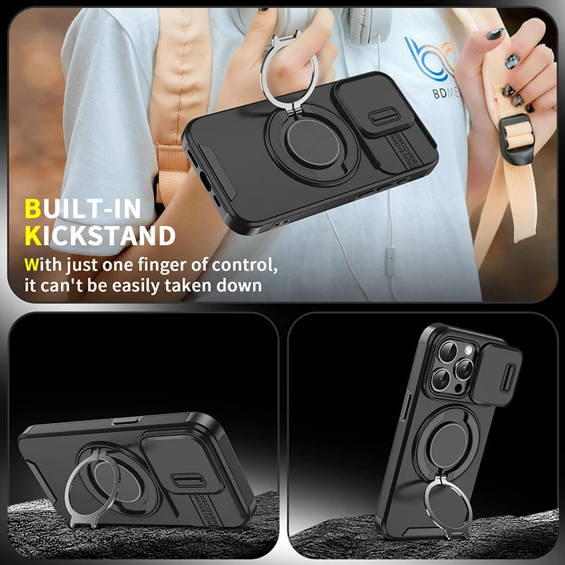 360°Rotating Hidden Metal Car Holder Ring Push Window Protection Lens Shockproof Phone Case For IPhone 16 Pro Max 16 Plus Cover
