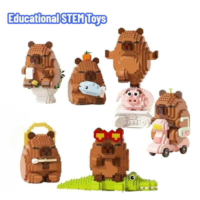 Lovely Cartoon Animals Capybara Micro Diamond Block Construction Model Building Bricks Educational STEM Toys For Kids Gift