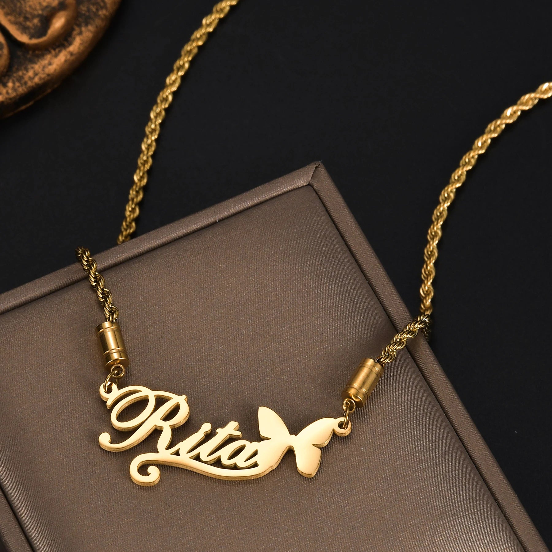 Atoztide Personalized Custom Name Necklaces for Women Stainless Steel Wave Chain Collares Pendant Mother Kids Jewelry Gift