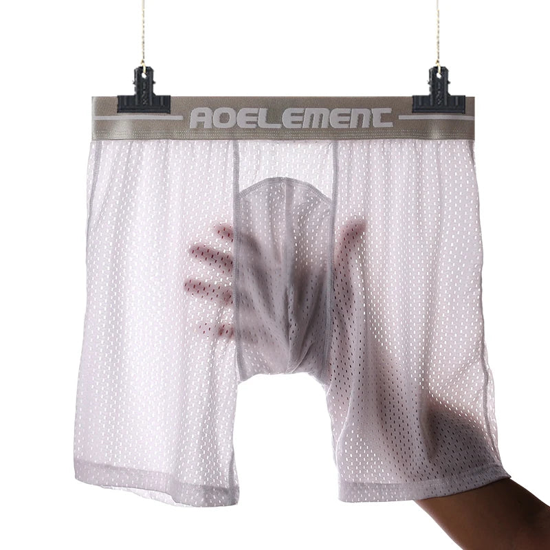 Men's Extra Long Sports Underwear Boxer Running Anti-Wear Legs Large Size Ice Silk Loose 100kg Fat Guy Four Corners