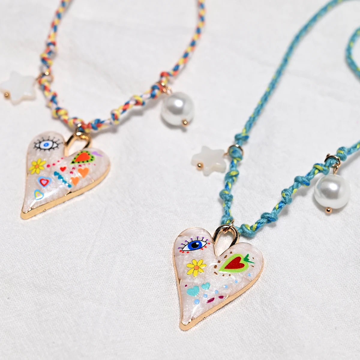 Handmade Knotted Rope Heart Pendant Necklace Fashion Sweater Chain Stackable Star Pearl Necklace for Women New Design Jewelry