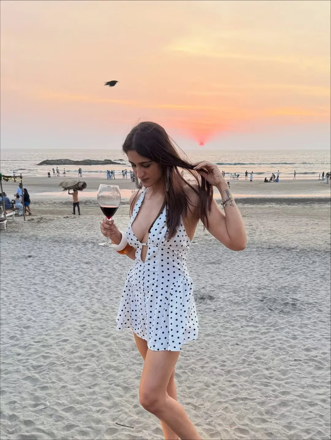 YENKYE French Style Retro Polka Dot Deep V Halter Dress Women Sexy Backless A-line Slim Sweet Elegant Mini Dresses Summer Robe