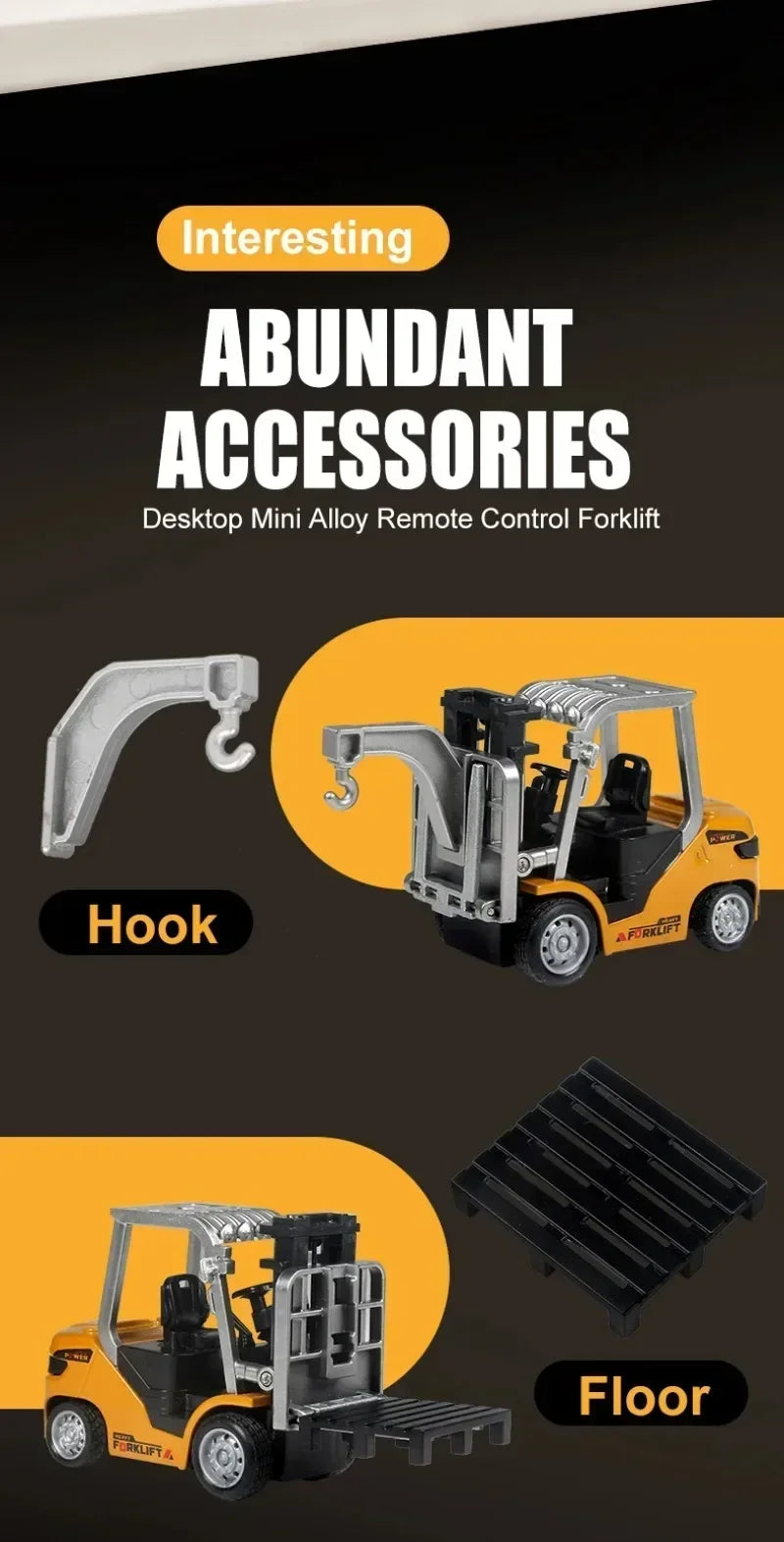1:64 RC Mini Alloy Car Forklift with Trailer Excavator Desktop Game 2.4G Remote Control Engineering Lift Truck Child's Toy Gifts